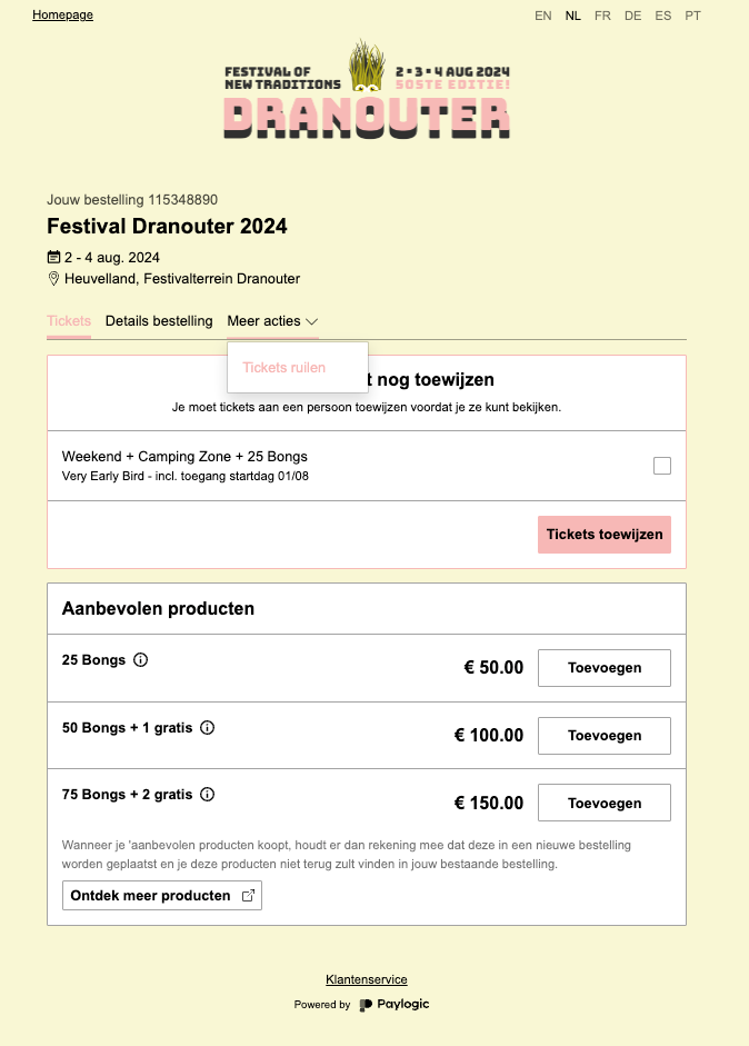 Paylogiq - MyOrder - Tickets ruilen